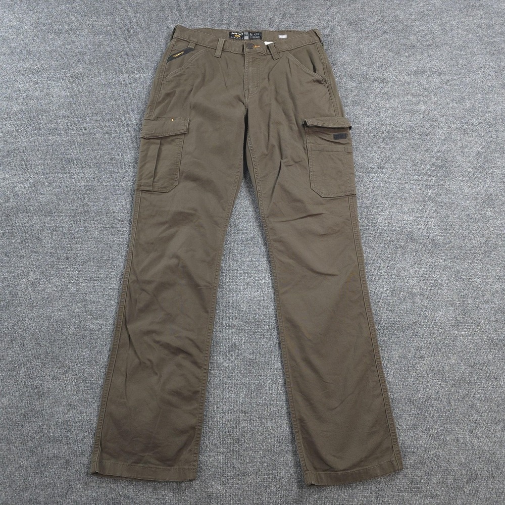 Ariat Pants Mens 33x36 Brown Rebar M4 Relaxed Straight Cargo Canvas Work Pants